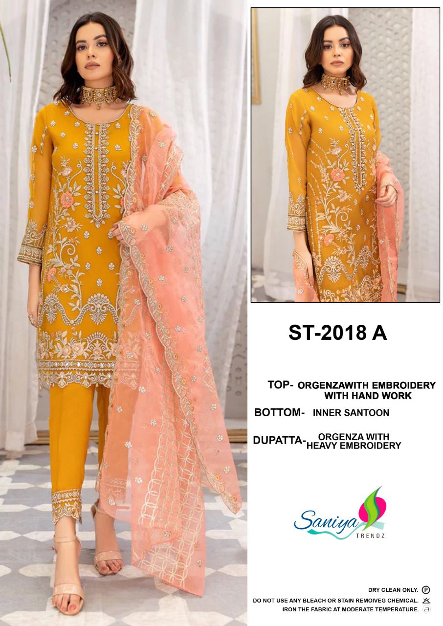 Saniya St 2018 Embroidery Designer Wholesale Pakistani Salwar Suits
